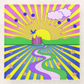 愛の夏60代カラフル70代 ガラスコースター (正面)