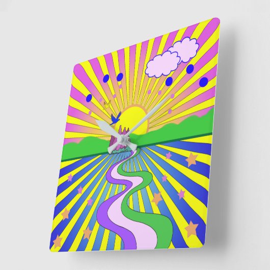 愛の夏60代カラフル70代 スクエア壁時計 (傾斜)