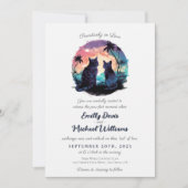 愛の夕焼けのロマンチックな猫結婚の心を描く 招待状 (正面)