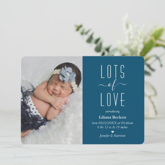 「愛の多い」写真モダン誕生発表 案内状 (スタンド正面)