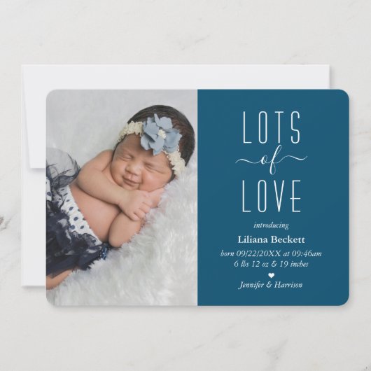 「愛の多い」写真モダン誕生発表 案内状 (正面)