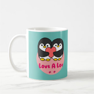 愛の多くのかわいいかわいいペンギン保持赤いハート コーヒーマグカップ