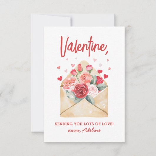 愛の多くを送るバレンタインデーフローラ ノートカード (正面)