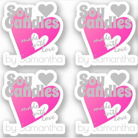 愛の大豆キャンドルで作られた素敵なピンクのハートグレー シール (正面)