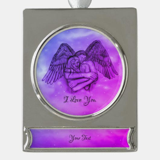 愛の天使エロス、私はあなたを愛 シルバープレートバナーオーナメント (正面)