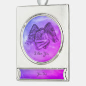 愛の天使エロス、私はあなたを愛 シルバープレートバナーオーナメント (左)