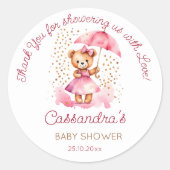 愛の女の子テディベア赤ちゃんシャワーの好意でシャワー ラウンドシール (正面)