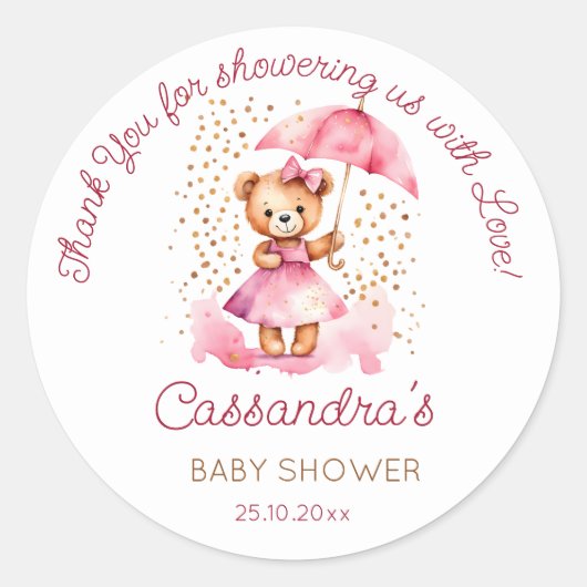 愛の女の子テディベア赤ちゃんシャワーの好意でシャワー ラウンドシール (正面)