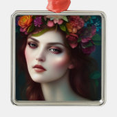 愛の女神フラワー素晴らしポートレート メタルオーナメント (正面)