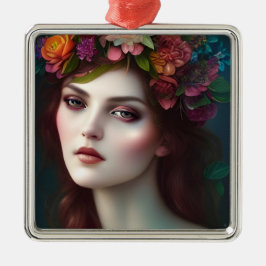 愛の女神フラワー素晴らしポートレート メタルオーナメント