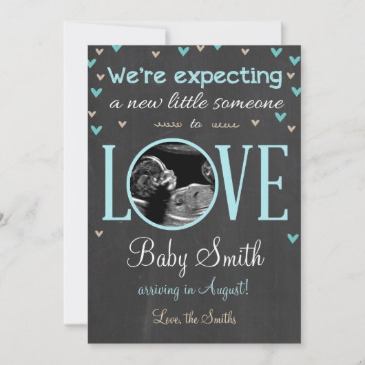 愛の妊娠発表Ultrasound Blue Boy 案内状 (正面)