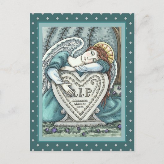 愛の守護天使、墓地での追悼アート RIP ポストカード (正面)