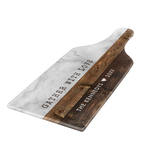 愛の家族の名前で木と大理石の引用文集まる カッティングボード (角)