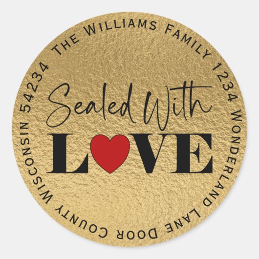 愛の封印 ゴールドホイル サークル 返信住所 ラウンドシール (正面)
