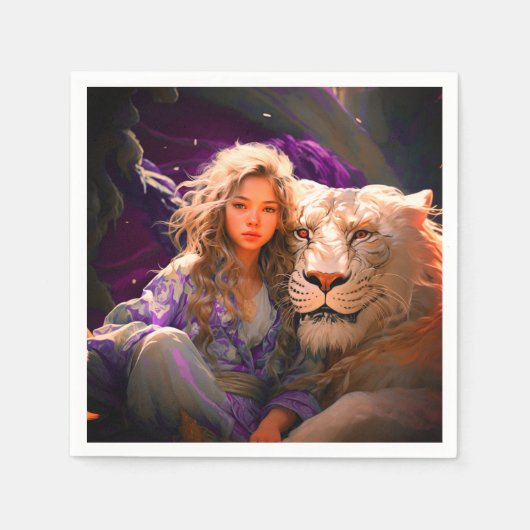 愛の少女とライオン スタンダードカクテルナプキン (正面)