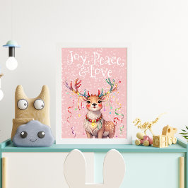 愛の平和かわいいトナカイとクリスマスライト ポスター