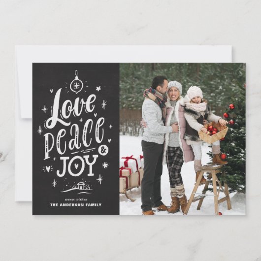 愛の平和と喜びシャルボードクリスマスフォト シーズンカード (正面)