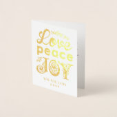 愛の平和と喜び初めてのクリスマス写真金ゴールド 箔カード (正面)