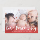 愛の平和と喜び赤の幸せな休日の写真 シーズンカード (正面)