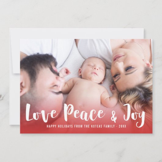 愛の平和と喜び赤の幸せな休日の写真 シーズンカード (正面)