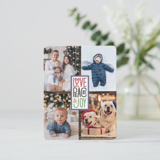 愛の平和と喜び(あなたの写真を追加素朴) Wood シーズンカード (スタンド正面)