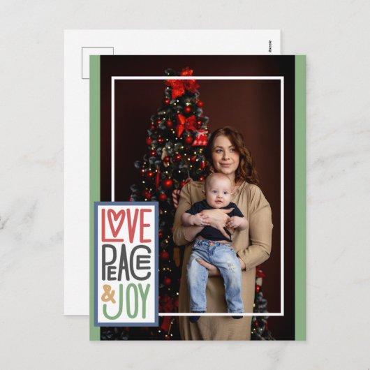 愛の平和と喜び（あなたの写真を追加）ホリデーカード シーズンポストカード (正面/裏面)