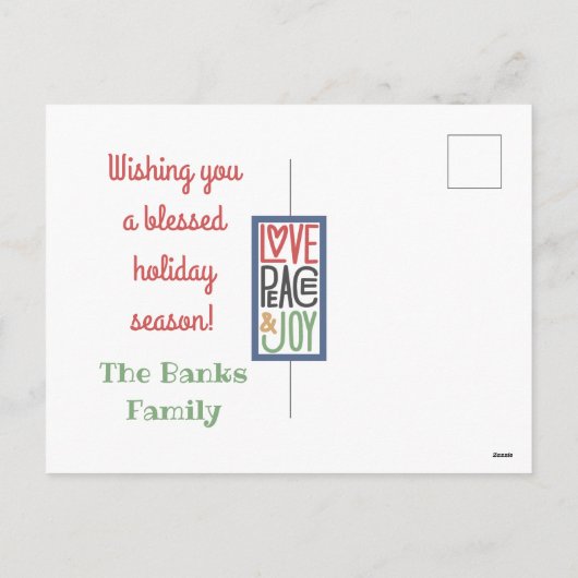 愛の平和と喜び（あなたの写真を追加）ホリデーカード シーズンポストカード (裏面)