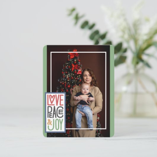 愛の平和と喜び（自分の写真を追加）ホリデーカード シーズンカード (スタンド正面)