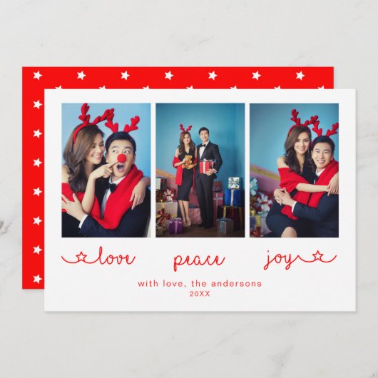 愛の平和の喜びかわいい写真コラージュのクリスマス シーズンカード (正面/裏面)