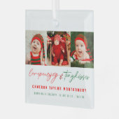 愛の平和の喜びと小さなキスベビーの最初のクリスマス ガラスオーナメント (正面左)