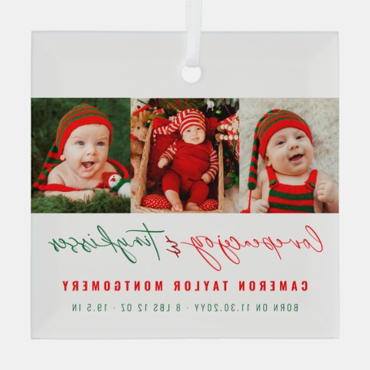 愛の平和の喜びと小さなキスベビーの最初のクリスマス ガラスオーナメント (裏面)