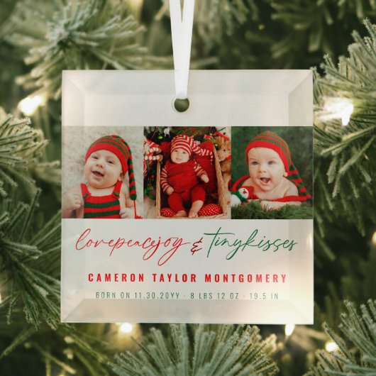 愛の平和の喜びと小さなキスベビーの最初のクリスマス ガラスオーナメント (インサイチュ)