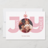 愛の平和の喜びピンクのポインセチアのクリスマスフォト シーズンカード (正面)