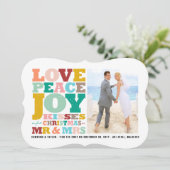 愛の平和の喜びミセス・ミセス・初めてのクリスマス写真 シーズンカード (スタンド正面)