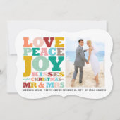 愛の平和の喜びミセス・ミセス・初めてのクリスマス写真 シーズンカード (正面)