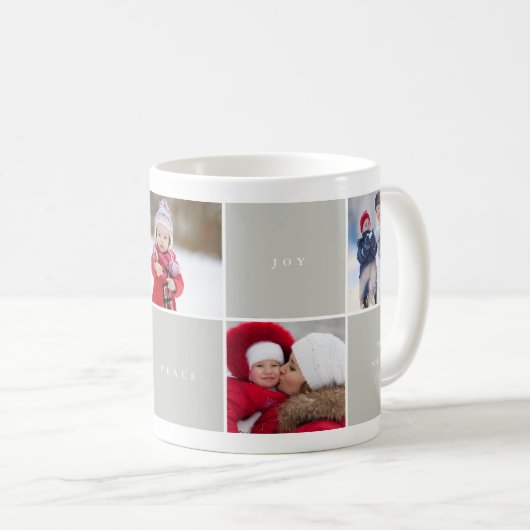 愛の平和の喜び色のブロック写真コラージュマグ コーヒーマグカップ (正面右)