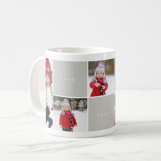 愛の平和の喜び色のブロック写真コラージュマグ コーヒーマグカップ (正面左)