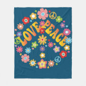 愛の平和の自由60s 70s絞り染めヴィンテージヒッピー フリースブランケット (正面)