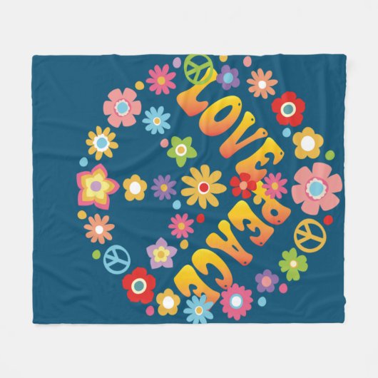 愛の平和の自由60s 70s絞り染めヴィンテージヒッピー フリースブランケット (正面(横))