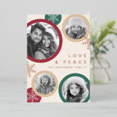 愛の平和の雪の結晶クリスマスフォトホリデーカード 箔シーズンカード (立ち正面)