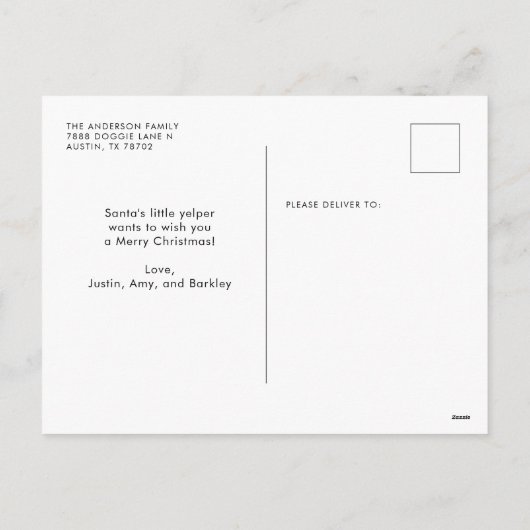 愛の平和は可愛いサンタドッグのクリスマスを振る シーズンポストカード (裏面)
