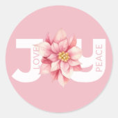 愛の平和ジョイピンクポインセチアのクリスマス ラウンドシール (正面)
