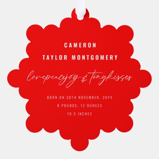 愛の平和ジョイ小さなキスベビーの第1クリスマス オーナメントカード (裏面)