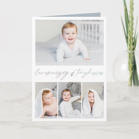 愛の平和ジョイ小さなキスベビーの第1クリスマス シーズンカード (正面)