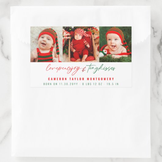 愛の平和ジョイ小さなキスベビーの第1クリスマス 長方形シール (バッグ)