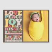 愛の平和ジョイ赤ちゃん女の子1stクリスマスフォトカード (正面)