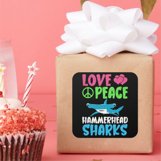 愛の平和ハンマーヘッドザークかわいい海の動物ファン スクエアシール (パーティー)