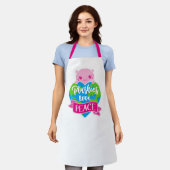 愛の平和 |かわいいかわいいハート地球 エプロン (着用した状態)
