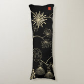 「愛の広がり」ゴールデンブラック抽象芸術花 ボディピロー (正面縦)