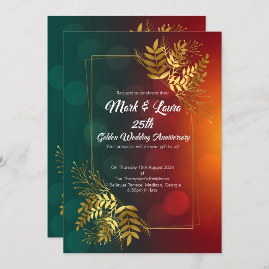 愛の庭葉の記念日25th金の 招待状 (正面/裏面)
